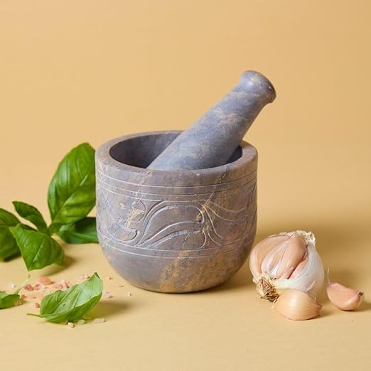 Small Mortar Pestle Set, Kitchen Tools, Kitchen Countertop Decor, Grinding, Crushing, Herbs, Garlic, Nuts, Spices, Rustic Style, Handcrafted, Made from Soapstone, Gray