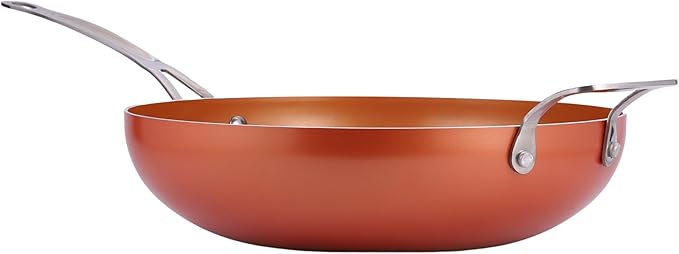 MasterPan Copper tone 12-inch Ceramic Non-stick Wok with Lid