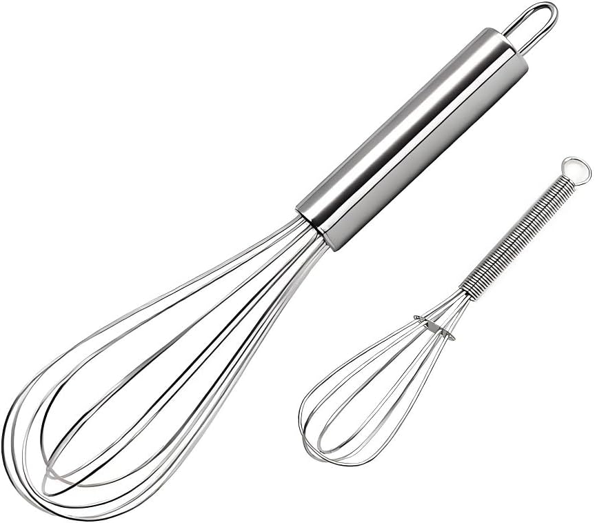 10 inch Stainless Steel Whisk, 5 inches for mixing small amounts of liquids, milkshakes, coffee, juice, etc. 2-piece set (buy 10 inches and get 5 inches as a gift) silver