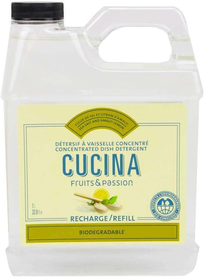 Fruits & Passion Cucina Dish Detergent Refill Sea Salt and Amalfi Lemon, 33.8 oz