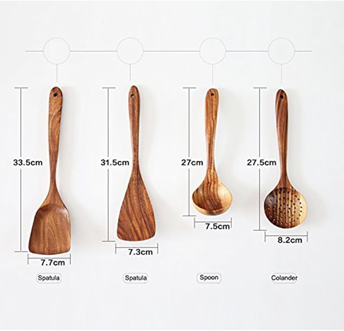 Wooden Spoons for Cooking, 4 Pcs Wooden Natural Teak Wood Spatulas Spoon, Nonstick Kitchen Utensil Set