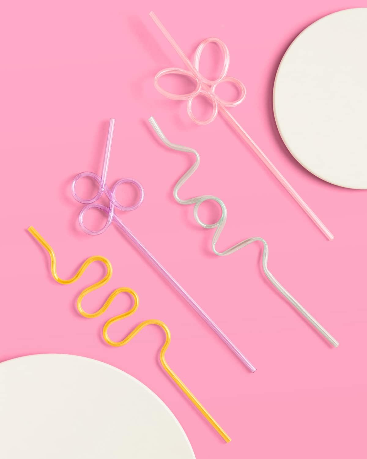 xo, Fetti Pastel Reusable Straw Set - 20 pc | Rainbow Birthday Party, Butterfly Bachelorette, Bridal Shower Decorations | Squiggly, Wavy,