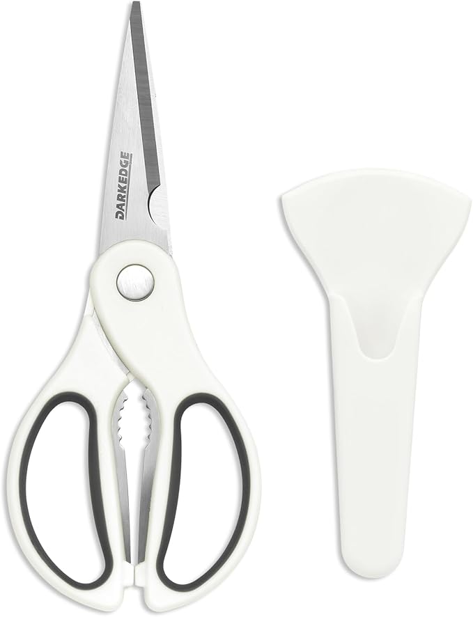 Kitchen Scissors with Magnetic Holder Heavy Duty Magnetic Scissors for Fridge, Kitchen Shears Magnet Sheath Set for Food Meat Pizza Herb Vegetables, White