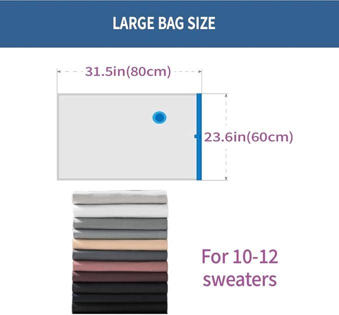 7 Pack Large Space Saver Vacuum Storage Bags for Clothing Travel, Vacuum Seal Compression Bags for Clothes, Packing, Luggage, Blankets, Comforters and Pillows, Hand Pump Included