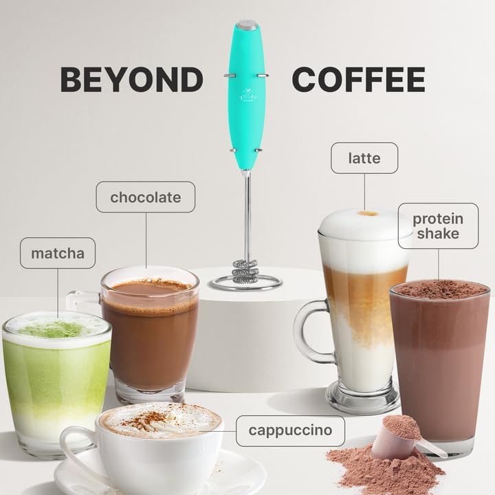 Zulay Kitchen Milk Frother with Patented Tornado Triple Whisk – Handheld Foam Maker for Coffee, Lattes, Matcha & Hot Chocolate – Rich, Creamy Froth in Seconds -