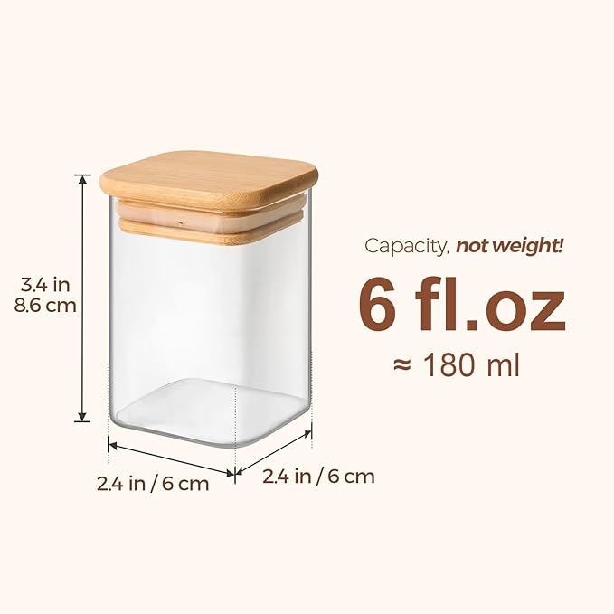 ComSaf Spice Jars with Labels 6 oz 12Pack, Small Spice Containers Starter Set, Glass Seasoning Jars with Lids, Square Seasoning Containers for Salt, Pepper, Chili Powder, Sugar, Ginger Ground, Cumin