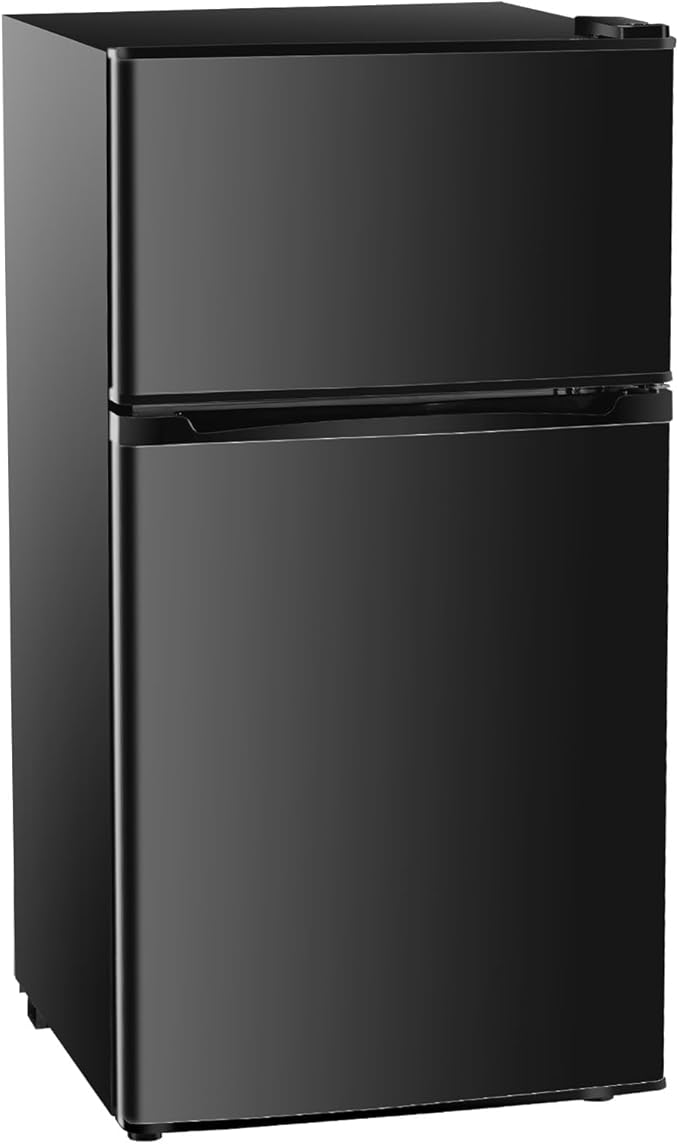 3.2 Cu.Ft Mini Fridge with Freezer, 2 Door Small Refrigerator with Adjustable Thermostat Energy-efficient Low Noise, Compact Fridge for Bedroom, Office, Dorm, Black