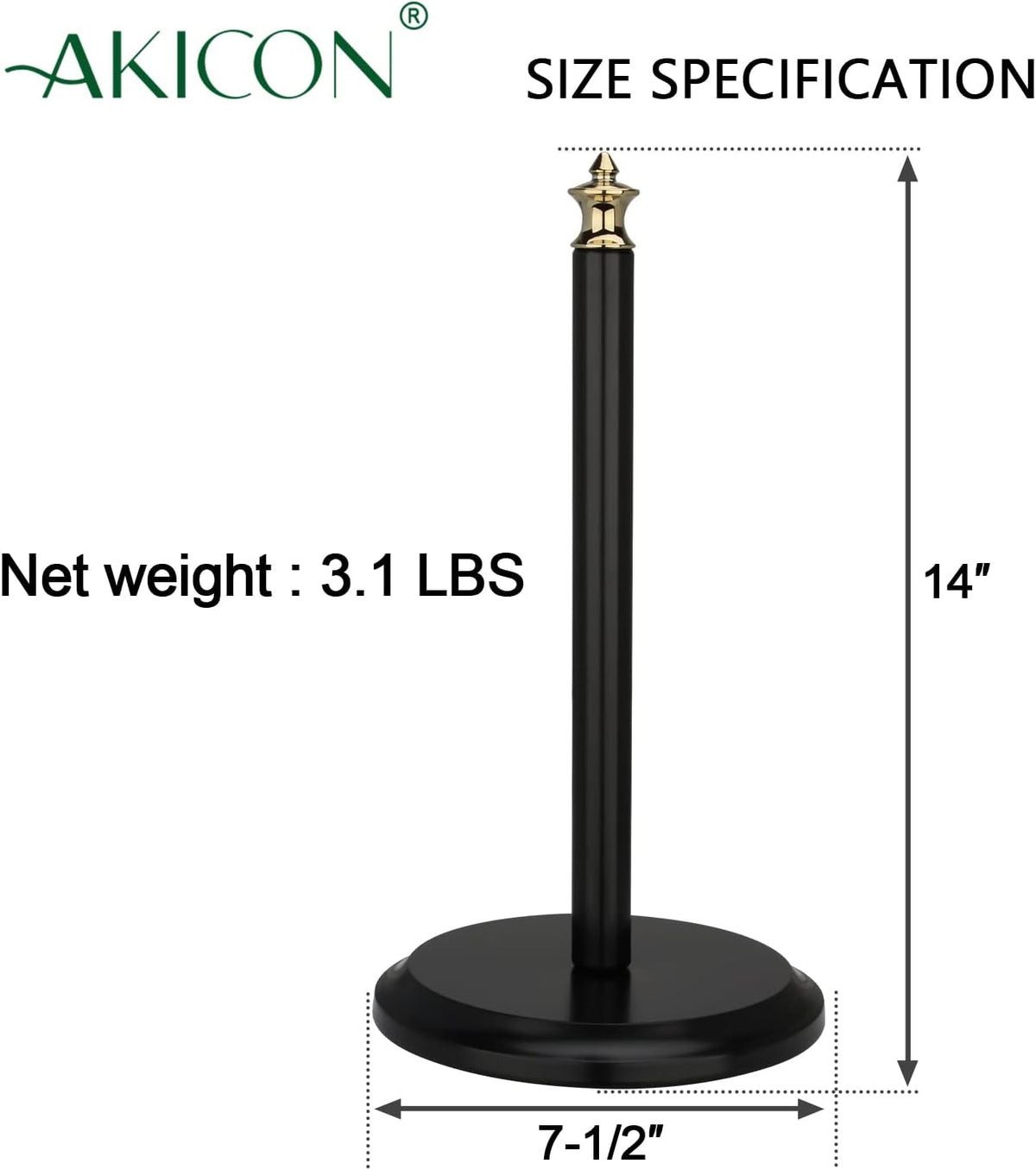 Akicon Paper Towel Holder Stand for Kitchen Countertop & Dining Room Table (Gold, Classical)