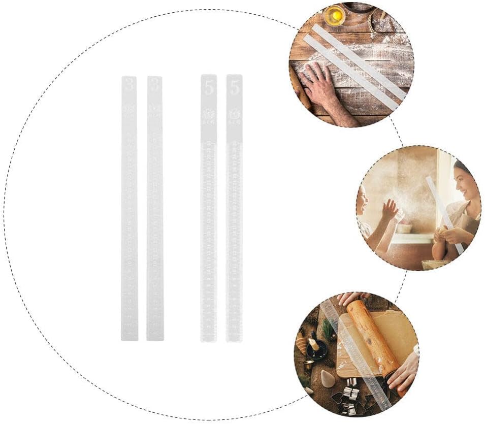 2 Pairs Rolling Strip Pin Rail Track Bar Leveler Leveling Device for Pastry Baking Cookies Transparent(3mm&5mm)