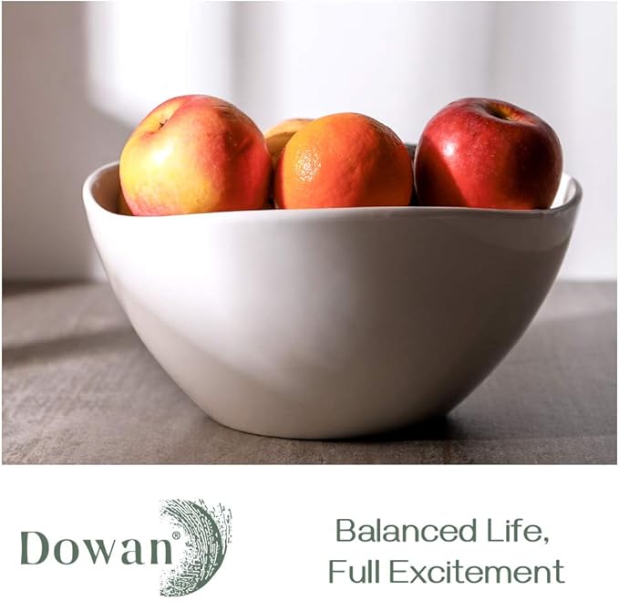 DOWAN Large Mixing Bowls, Ceramic Serving Bowls, 3.2 Quart Deep Salad Bowls, 105 Oz White Fruit Bowls for Modern Home, Set of 2