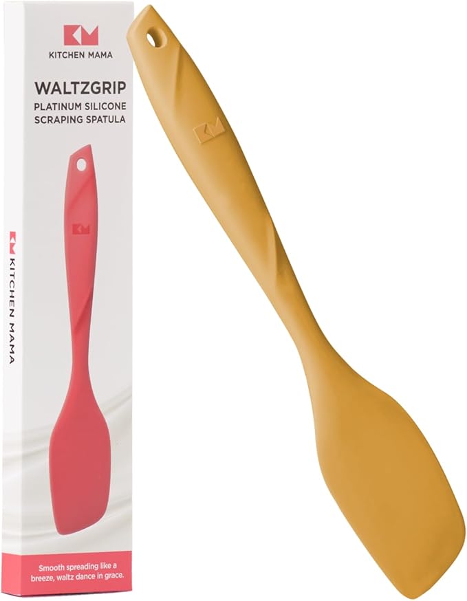 Kitchen Mama WaltzGrip Platinum Silicone Scraping Spatula: Heat Resistant, Seamless, Non Stick for Frying Pan Cookware, Safe, Flexible Bowl Scraper - Ideal for Mixing, Baking, Stirring (Yellow)