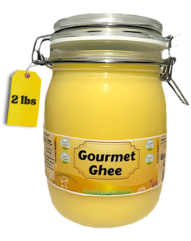 Premium Gourmet Clarified Butter - Natural & Pure Grass-Fed Ghee for Energy, Gut, and Immune Health Support - Versatile Healthy Cooking for Spreading, Baking & Sauteing 2- lbs (32Oz - Natural Ghee)