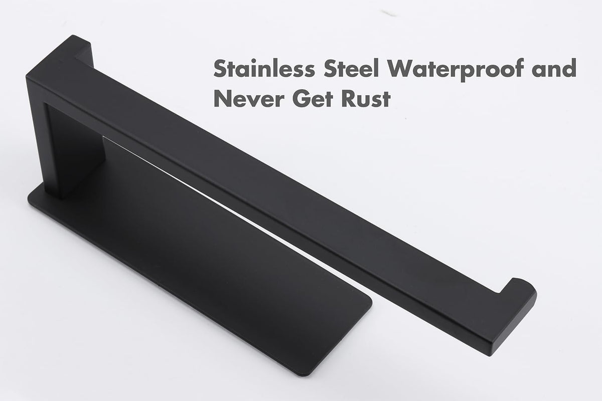 Hand Towel Holder, Strong Self Adhesive Hand Towel Ring, Thicken SUS304 Stainless Steel Hand Towel Bar/Rack, No Drilling Modern Hand Towel Hanger (Matte Black, 2 Pack 9 in)