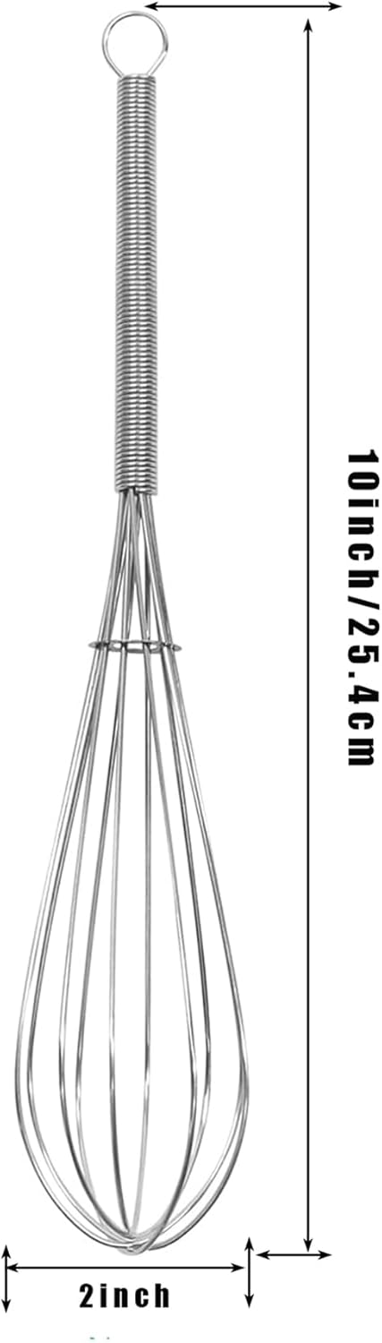 Mini Whisk - 10-Inch Professional Heavy-Duty 304 Stainless-Steel Wire Whisk for Cooking, Baking & Mixing (Silver Spiral Handle) - Perfect for Sauces, Batter, Eggs & Creams