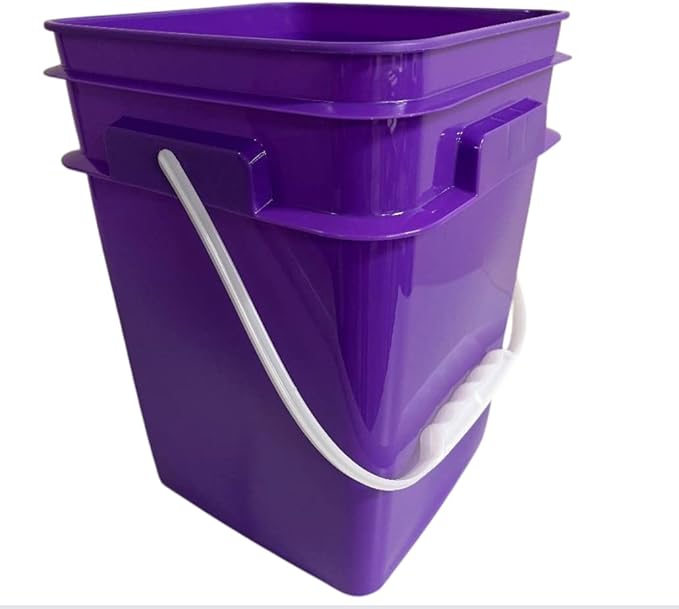 House Naturals 4 Gallon Square Food Grade Bucket Pail with Plastic Handles and Lid (Pack of 3) Made in USA containers (Purple)