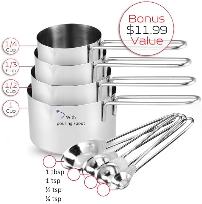 EATEX Stainless Steel Mixing Bowls with Measuring Cups & Spoons Set of 14 - Dishwasher Safe Nesting Mixing Bowl Set for Cooking, Baking & Meal Prep Non-Slip Premium Bowls