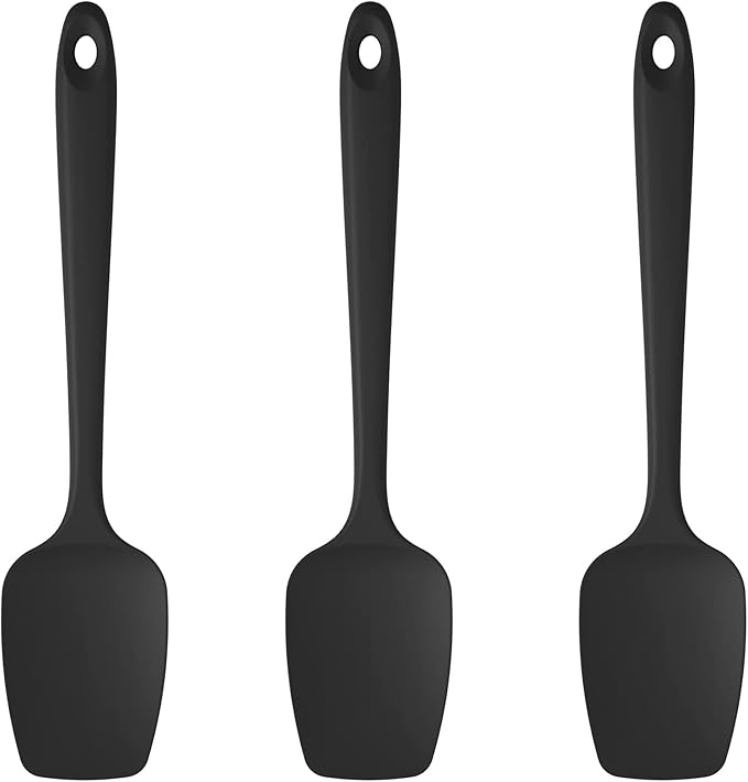 U-Taste Silicone Spoon Spatula Set, 600ºF High Heat Resistant Food Grade Flexible Rubber Scraper, Cooking Mixing Baking Kitchen Utensils Set of 3 (Black)