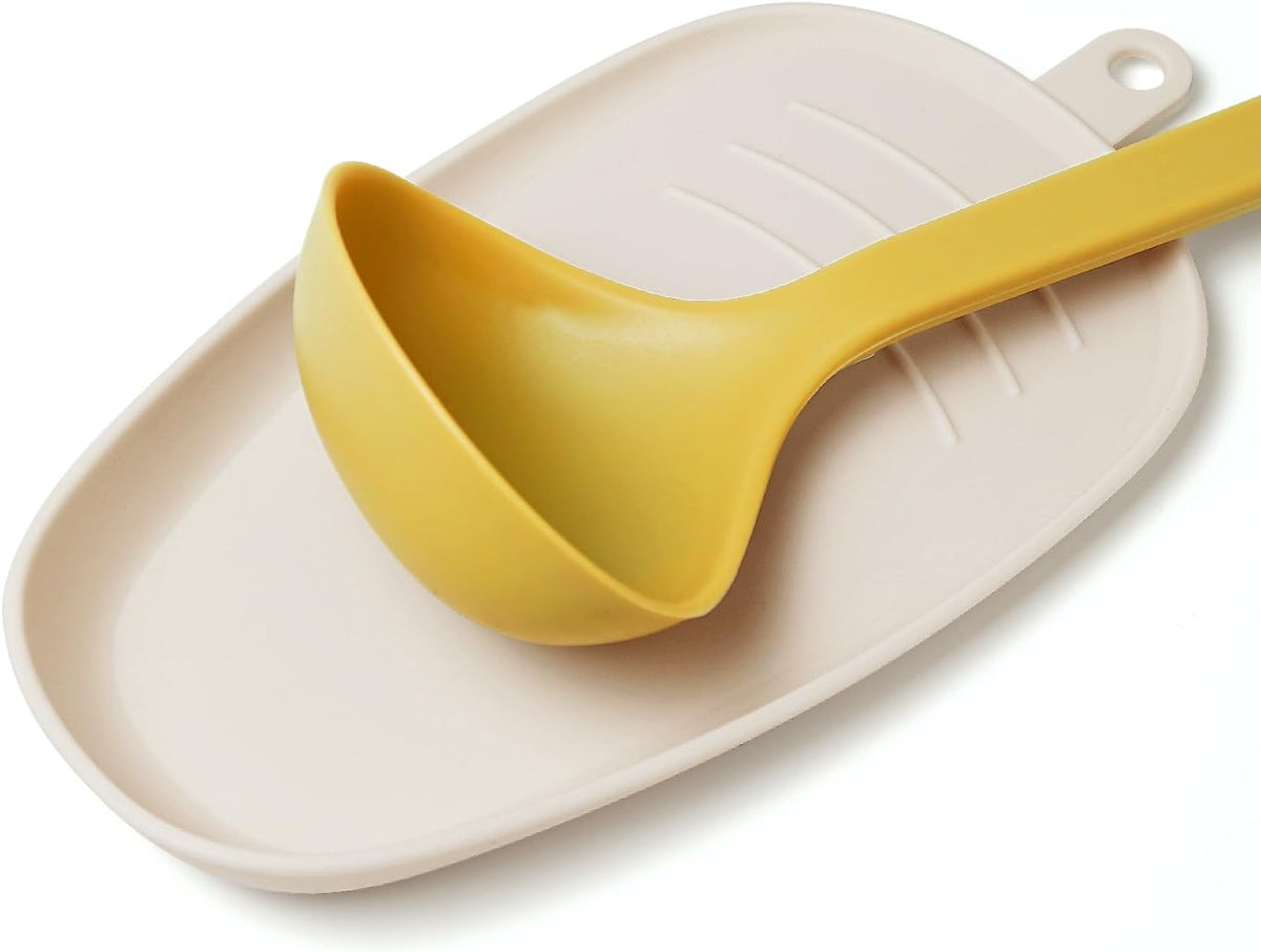 Carrotez Large Silicone Spoon Rest for Stove Top - Unbreakable Heat Resistant Silicone Utensil Rest for Kitchen Countertop - Oversized Wide Non-Scratch Spoon Holder for Camping - Ivory