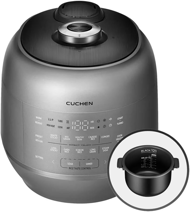 CRT-RPK0641MUS | 2.1 Ultra High-Pressure Induction Heating Rice Cooker 6 Cup (Uncooked) (1.14 quarts): 6 person serving / per use| Full Stainless Power Lock System | Auto Steam Clean | Voice Guide | Made in Korea | Dark Silver