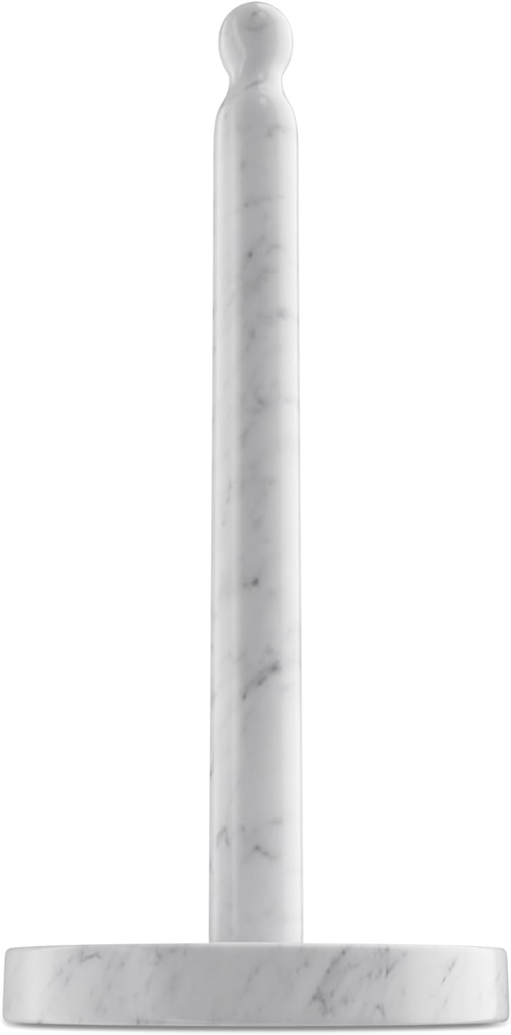 Koville Carrara Marble Paper Towel Holder Countertop, 6“ Genuine Stone Paper Towel Holder Stand for Kitchen Storage, for Standard or Jumbo-Sized Rolls