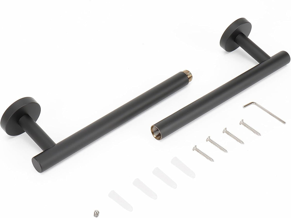 NearMoon Bath Towel Bar, Bath Accessories Thicken Stainless Steel Shower Towel Rack for Bathroom, Towel Holder Wall Mounted (1 Pack, Matte Black, 18 Inch)