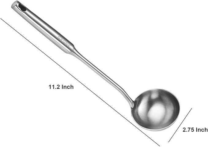 Soup Spoon Ladle,304 Stainless Steel Cooking Spoon Kitchen Tool For Wok With Hollow Handle, Silver/13.9Inch