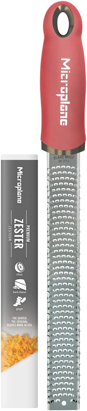 Premium Classic Series Zester - Lipstick Pink | Lemon Zester tool, Hard Cheese & Vegetable Grater | For Citrus, Parmesan Cheese, Garlic, Ginger, Nutmeg | Fine Stainless Steel Blade, Made in USA