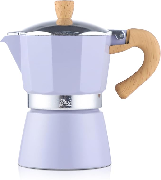 Bincoo Cute Espresso Maker Stovetop - Small Moka Pot 2 Espresso Cups/120ML,Espresso Pot Italian Coffee Maker for Home Camping Cafe Office (Purple)