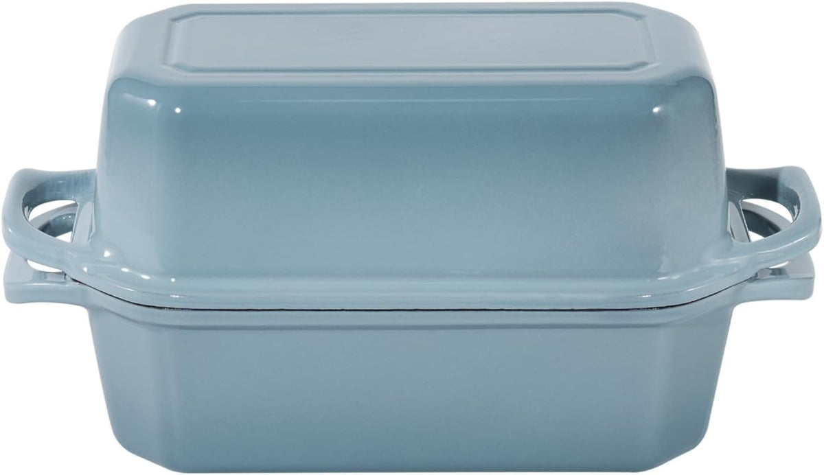 Bread Pan Cast Iron Loaf Pan with Lid Bread Loaf Pan 9x5 Inch Enameled Cast Iron Sourdough Bread Pan, LightBlue