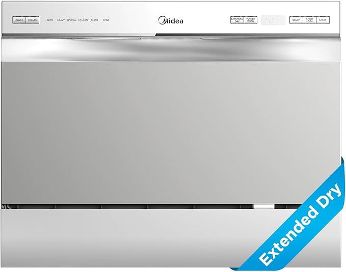 Midea MDC22P2ASS Countertop Dishwasher, 6 Place Settings & 6+2 Washing Cycles Portable Dishwashers, Energy Star Dish Washer for Dorm, RV & Apartment, Silver