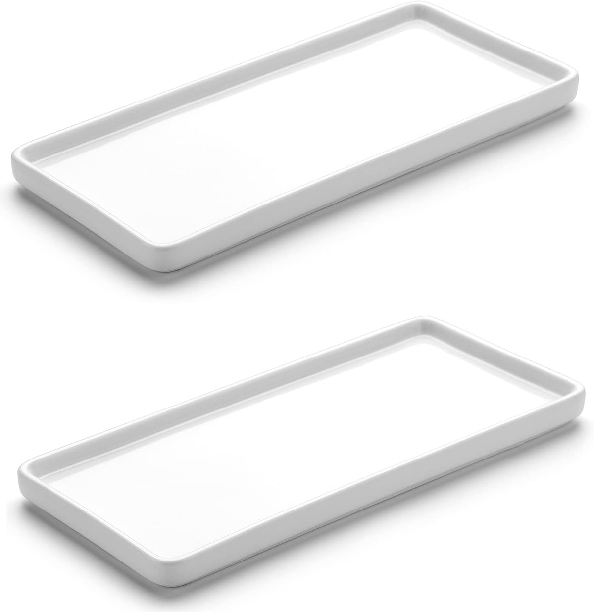 Gurygo 2 Pack 6" Bathroom Tray for Counter - Ceramic Vanity Trays for Bathroom - Small Rectangle Ceramic Tray - Kitchen Soap Trays for Kitchen Counter (White, Set/2)