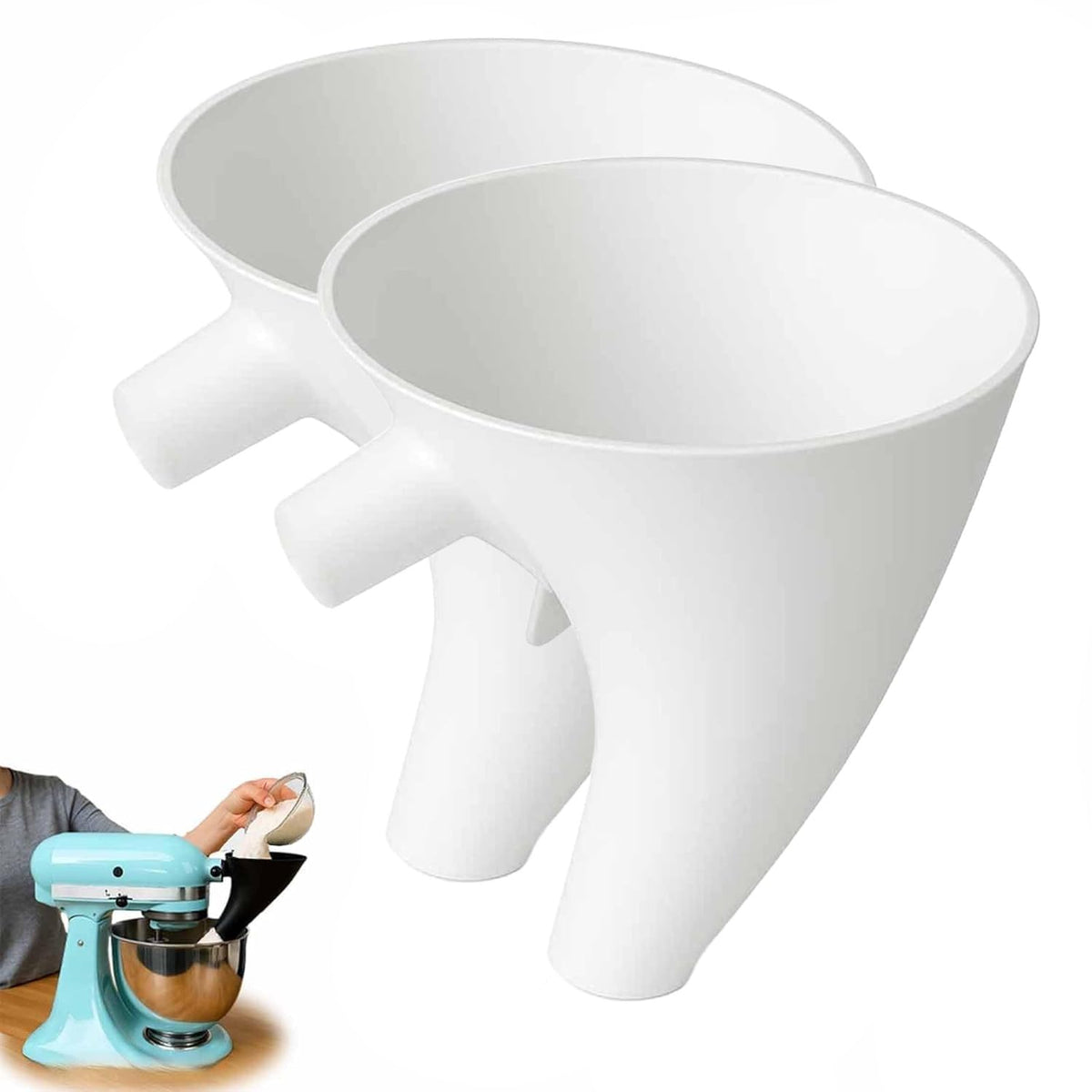 2 Pcs Flour Funnel for Kitchen Aid Mixer, for Kitchen Aid Artisan Ksm150 5-Quart Tilt-Head Stand Mixer, Plastic Powder Funnel with Easy-Pour, Prevents Spills and Messes