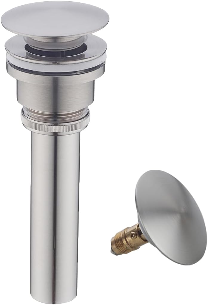 Bathroom Sink Drain With Overflow and Without Overflow Vessel Sink Lavatory Vanity Dual Use Pop Up Drain Stopper,All Metal Rustproof Brass and 304 Stainless Steel,Brushed Nickel