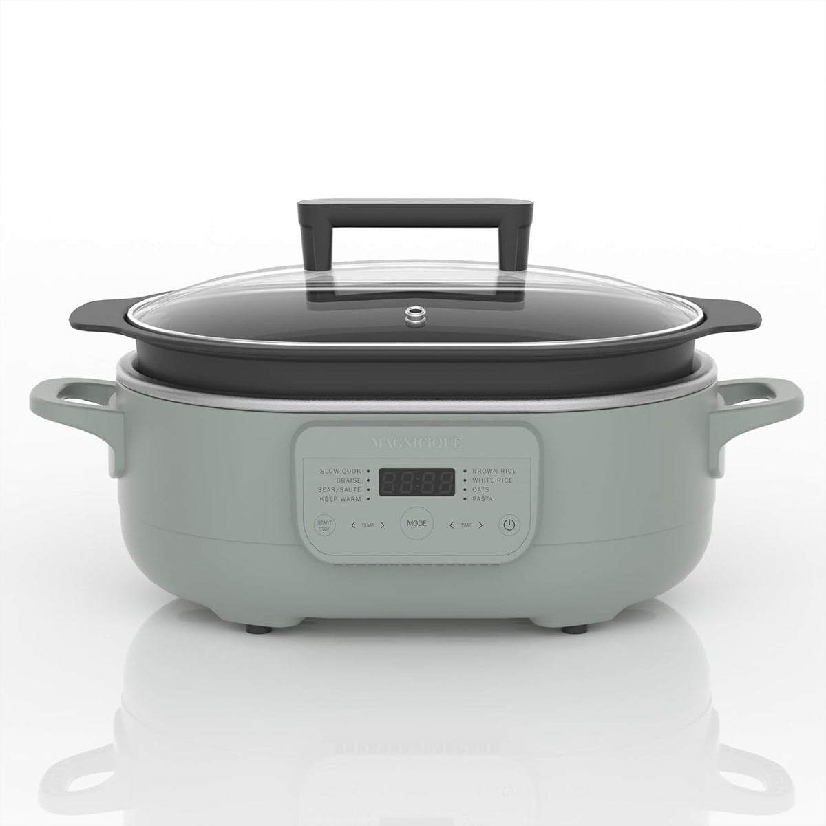 MAGNIFIQUE 6 Quart Multi-Cooker, with 8-in-1 Casserole Programmable Slow Cooker, Dutch Oven, Pasta, Nonstick, Oven Safe Pot to 500°F Olive Olive