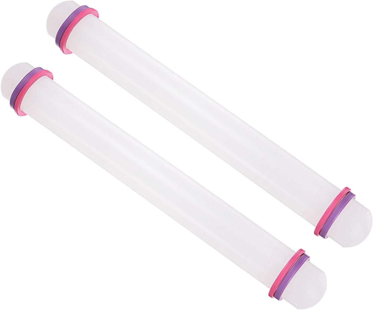 Fondant Rolling Pin, 13" Length, PP Plastic Non-Stick Guide Rings Fondant Roller Dough Roller - (Applications: for Baking Clay DIY), 2-Pieces