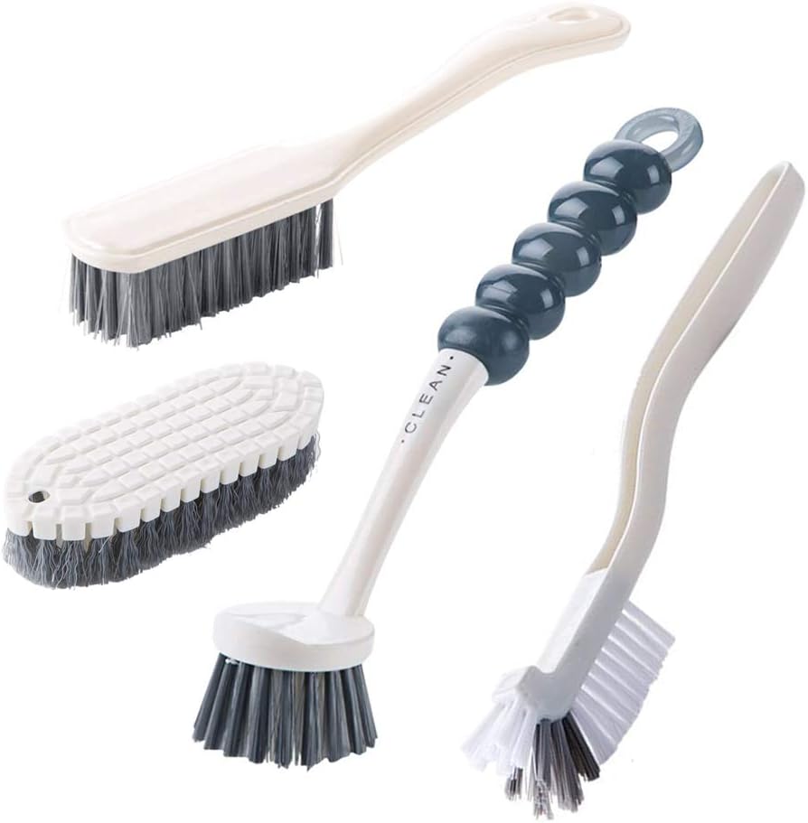 Multi-Purpose Scrub Brush Set - 4 Pack Kitchen Cleaning Brushes with Stiff Bristles for Dishes, Pots, Pans, Sink & Bottles - Dish Brush with Ergonomic Handle