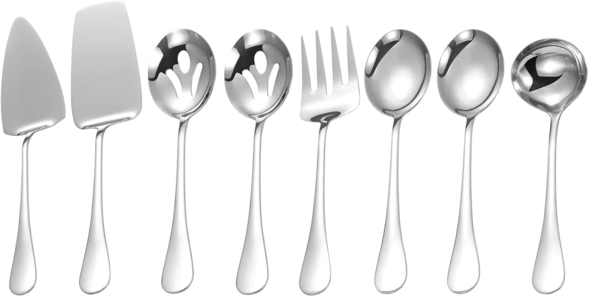 Stainless Steel Serving Utensils,8 Pcs Serving Set with Serving Spoons,Serving Fork,Soup Ladle,Lasagna Server,Pie Server,Polished Serving Utensil Set for Buffet Parties Home,Dishwasher Safe