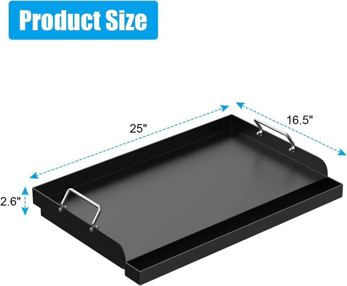 25" x 16" Universal Stovetop Griddle for Most Gas Stove/Charcoal/Electric Grill,Pre-Seasoned Flat Top Plate with Removable Handles for Camping & Tailgating, Plancha Para Cocinar, Nonstick Carbon Steel