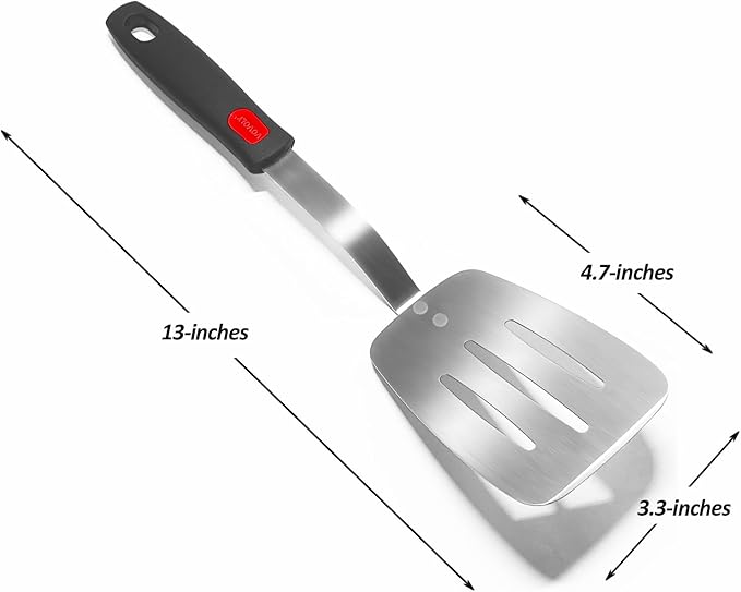Stainless Steel Spatula Turner, Slotted Metal Spatula for Kitchen Use,VOVOLY Heavy Duty Cooking Turner, Wide Blade with Beveled Edge and Heat Resistant Silicone Handle, Dishwasher Safe