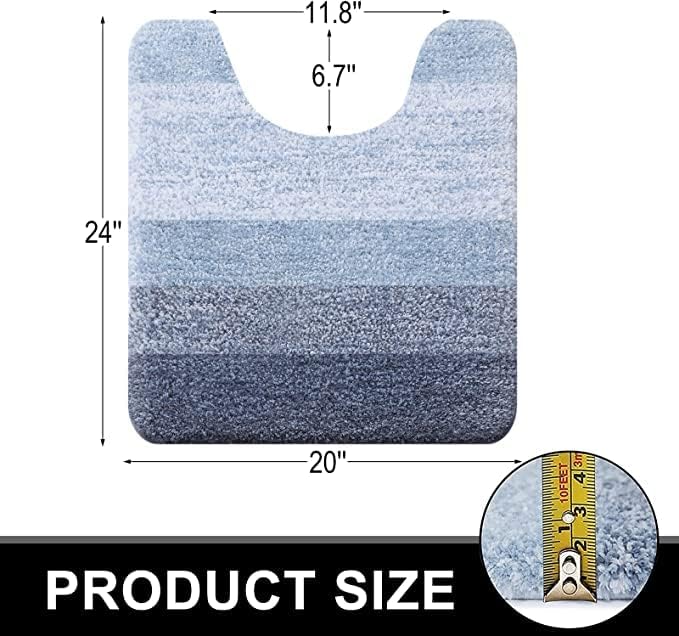 OLANLY Luxury Toilet Rugs U-Shaped 24x20, Extra Soft and Absorbent Microfiber Bathroom Rugs, Non-Slip Plush Shaggy Bath Mat, Machine Wash Dry, Contour Bathroom Mats for Toilet Base, Blue