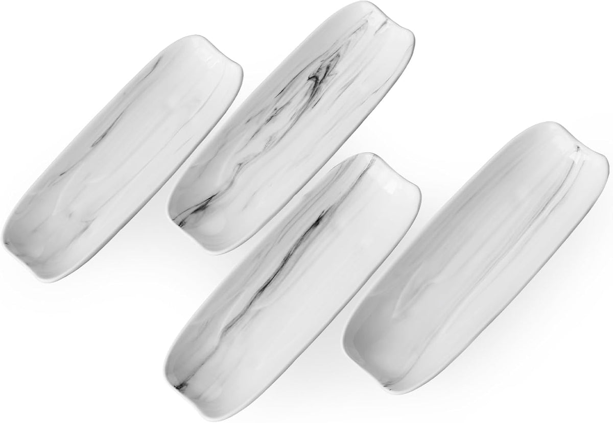 Cinf Ceramic Corn Cob Holders 8.8" Corn Dishes Set of 4 Trays Non-slip Bottom Microwave Dishwasher Oven Safe (Marble Pattern)