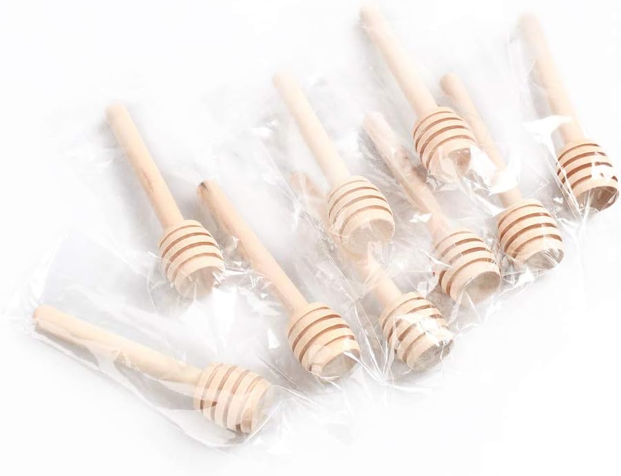 24 Pack Mini Wooden Honey Dipper Sticks, Honey Dippers 3 inch with Individually Wrapped Server for Honey Jar Dispense Drizzle Honey and Wedding Party Favors