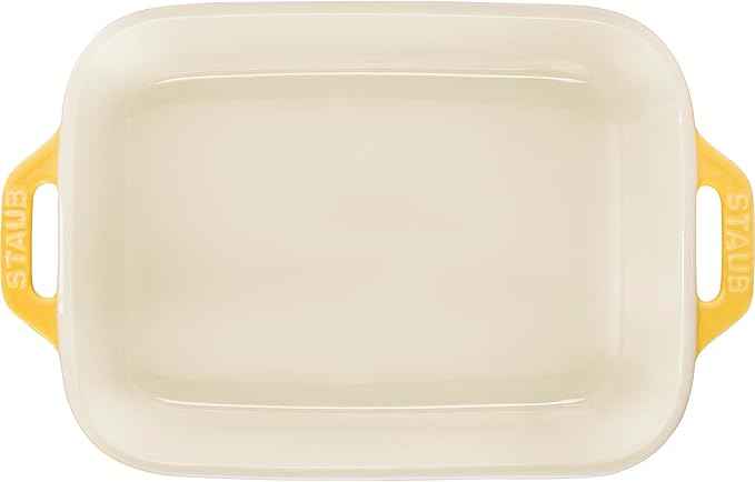 STAUB Ceramic Rectangular Baking Dish Set, Casserole Dish, 2-Piece, Citron