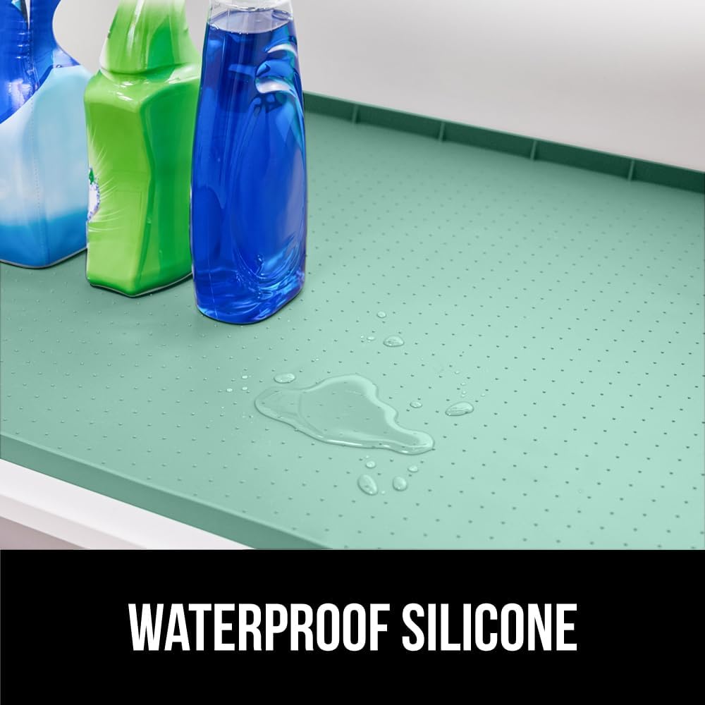 GORILLA GRIP Waterproof Silicone Under Sink Mat with Raised Lip for Kitchen and Bathroom, 46 x 22 in, Cabinet Shelf Liner Stay in Place Mats Dishwasher Safe Drawer Liner, Organizer Tray, Mint