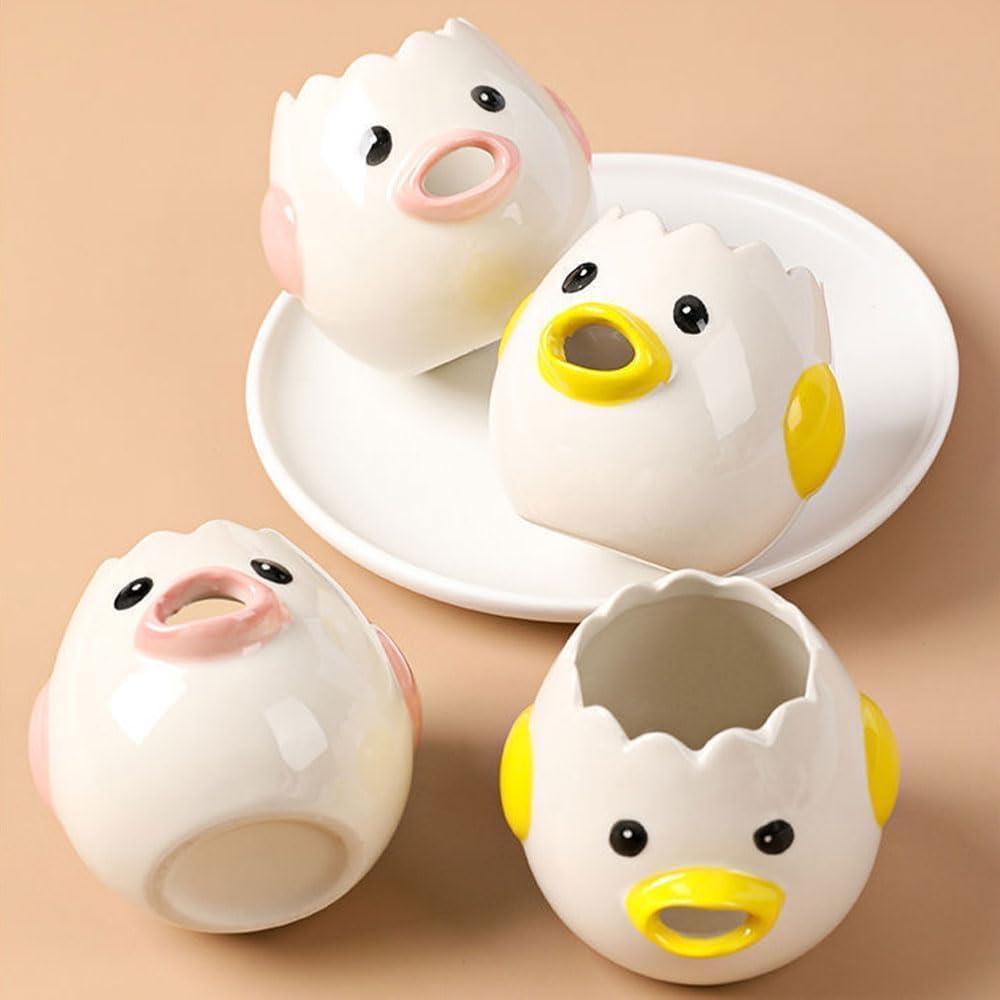 Ceramic Cute Egg Separator, Mini Egg White and Yolk Separator, Practical Kitchen Small Egg Filter Splitter, Kitchen Gadget Baking Assistant Tool, Dishwasher Safe (Yellow)