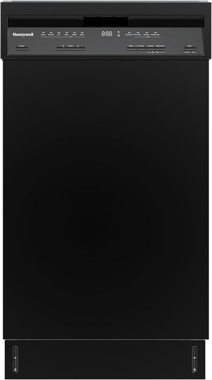 Honeywell 18 Inch Dishwasher with 8 Place settings, 6 Washing Programs, Stainless Steel Tub, UL/Energy Star- Black
