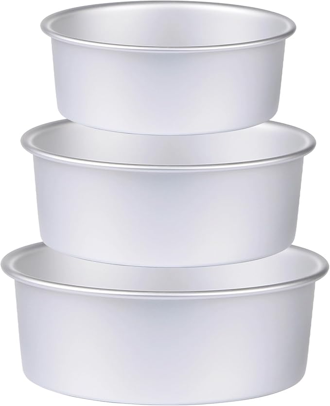 HomeMall Round Cake Pan Set of 3 (6 x 3 inch/8 x 3 inch/10 x 3 inch), Aluminum Baking Pans for Layer Cakes, Heavy Duty Non-Stick, Evenly Baking Tools for Home Kitchen, Birthday Wedding Anniversary