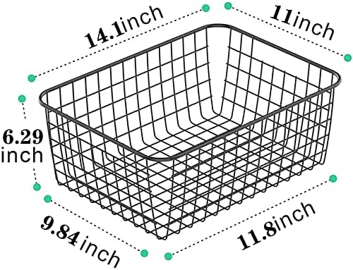 Metal Wire Food Storage Basket Organizer with Wooden Handles for Organizing Kitchen Cabinets, 2 Packs-Black-large