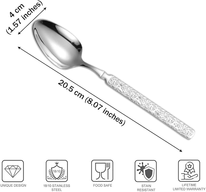Thickened Stainless Steel Dinner Spoons with Hammered Edge,Serving Spoon Set,Heavy Table Spoons for Dinner, Party Wedding,Set of 4