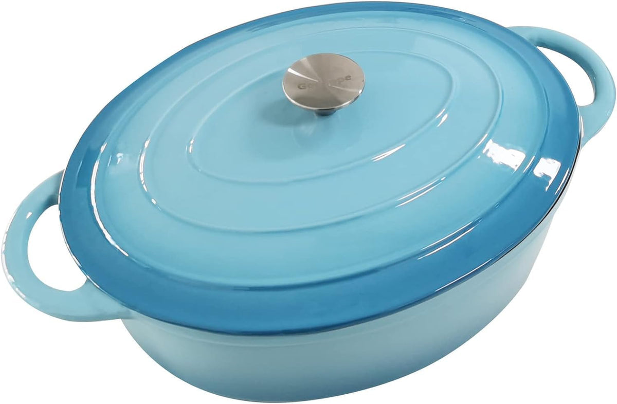 Enameled Cast Iron Oval Dutch Oven, 7 qt Oval Dutch Oven Pot with Lid and Dual Handles for Braising, for Braising, Broiling, Bread Baking, Frying, Light Blue